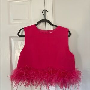 Elegant Pink Feather Trim Blouse